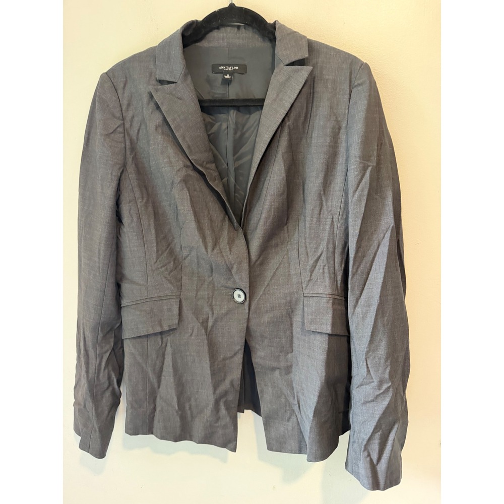 Ann Taylor Womens Gray Virgin Wool Blend Single Button Blazer Jacket Size 8